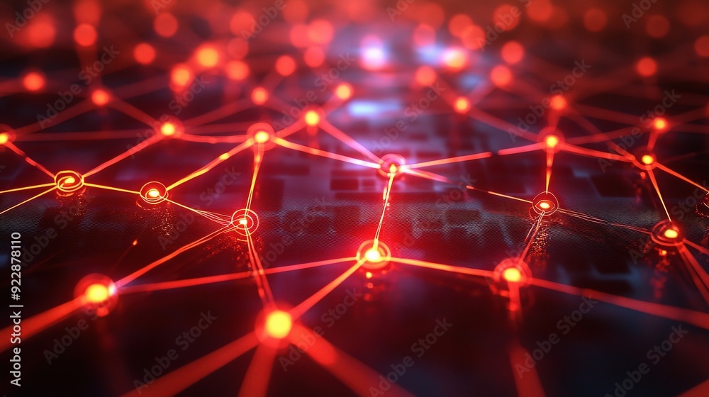 Networked Future: Glowing red nodes form a complex network, symbolizing the interconnectedness of data, technology, and the digital world. Networked Future: Glowing red nodes form a complex network, symbolizing the interconnectedness of data, technology, and the digital world.