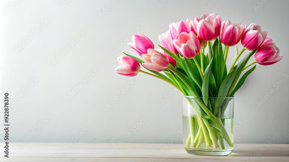 Pink tulips in a clear vase on a white background, pink, tulips, vase, flowers, floral, arrangement, spring, petals Pink tulips in a clear vase on a white background, pink, tulips, vase, flowers, floral, arrangement, spring, petals