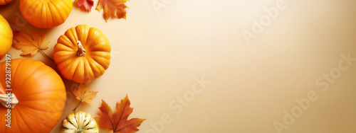 秋　ハロウィン　紅葉　カボチャ　背景　コピースペース