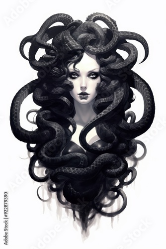 Medusa, modern version of a beautiful maiden seduced by Poseidon in a temple of Athena photo