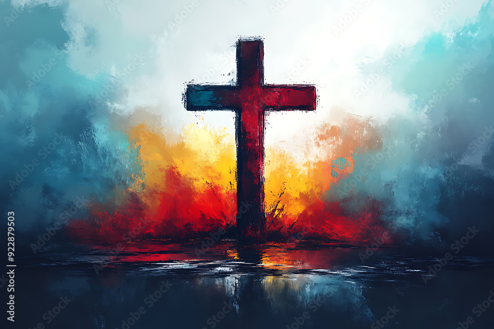 Minimalistic illustration of a  cross centered on a plain , emphasizing simplicity and contrast.
