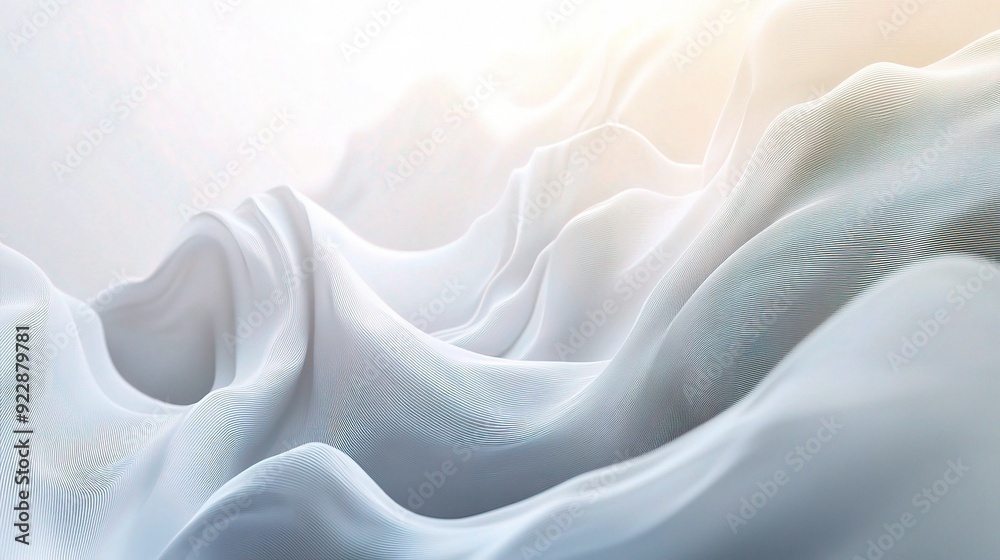 Obraz premium Serene Drapery: Light Gray Fabric Waves. Abstract flowing textile background with soft light and shadows. Elegant, sophisticated, and luxurious texture.