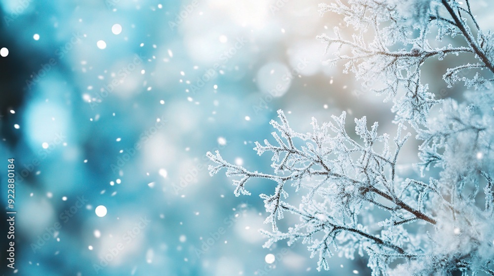 Winter Wonderland: A delicate branch frosted with ice sparkles under a falling snow, creating a serene and magical winter scene. Winter Wonderland: A delicate branch frosted with ice sparkles under a falling snow, creating a serene and magical winter scene.