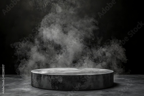 Wallpaper Mural Gray textured concrete platform, podium or table with smoke in the dark with generative ai Torontodigital.ca