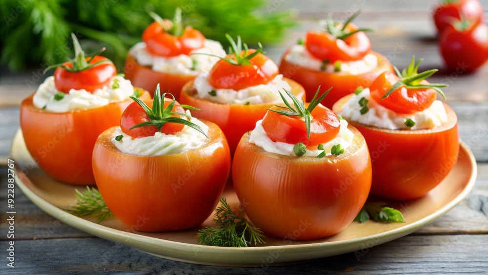 Fresh tomatoes hollowed and filled with a decadent mixture of smoked salmon, cream cheese, and fresh dill, perfect for a summer gathering or brunch. Fresh tomatoes hollowed and filled with a decadent mixture of smoked salmon, cream cheese, and fresh dill, perfect for a summer gathering or brunch.