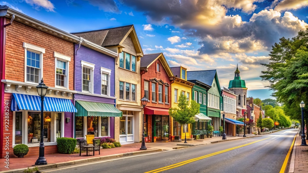 Busy street in a small town with colorful buildings and shops , town, street, busy, small, colorful, buildings, shops, urban Busy street in a small town with colorful buildings and shops , town, street, busy, small, colorful, buildings, shops, urban