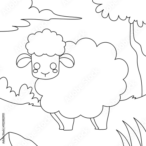 Wallpaper Mural Sheep coloring page for kids and children. Black outline on white background Torontodigital.ca