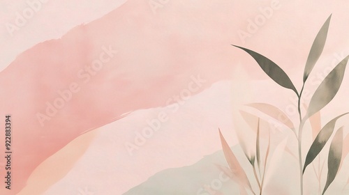 Abstract Botanical Harmony: A delicate botanical scene against a backdrop of soft, flowing watercolor washes.