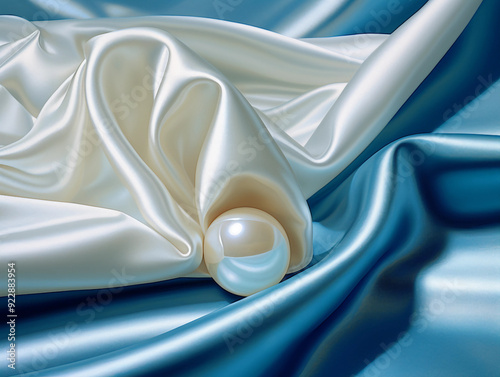 White Pearl on a BlueSilk Cloth photo