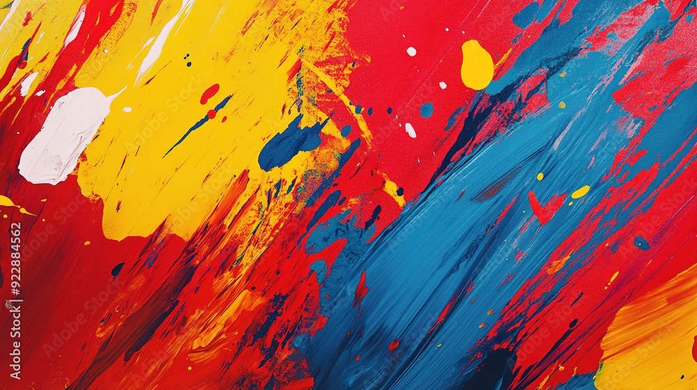 A Symphony of Color: Abstract acrylic paint streaks across the canvas, bursting with vibrant hues of red, blue, and yellow, creating a dynamic and energetic masterpiece. A Symphony of Color: Abstract acrylic paint streaks across the canvas, bursting with vibrant hues of red, blue, and yellow, creating a dynamic and energetic masterpiece.