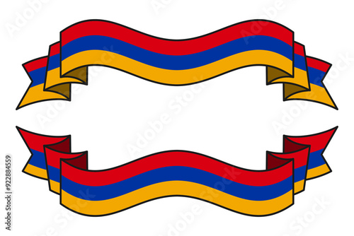 Collection of ribbons with the colors of the Armenian Flag. Editable and scalable vector graphic illustration isolated on white background eps file.