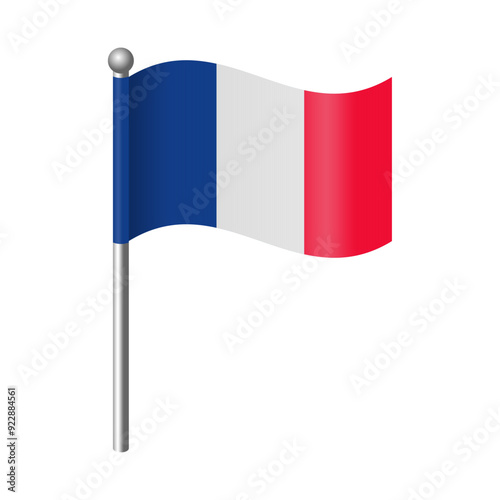 The French flag flutters and waves on the flagpole. Editable and scalable vector graphic illustration in EPS format, suitable for icons, banners, emblems, and more.