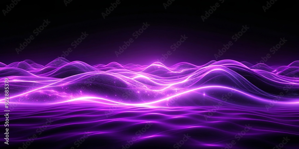 Glowing purple waves against dark backdrop, purple, waves, glowing, abstract, dark, background, vibrant, light, neon