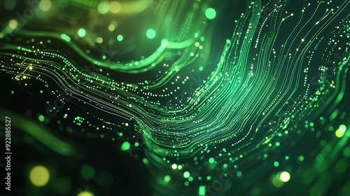 Wallpaper Mural Emerald Data Streams: A mesmerizing spectacle of glowing green data streams, swirling and pulsing with energy, against a dark background.  Torontodigital.ca