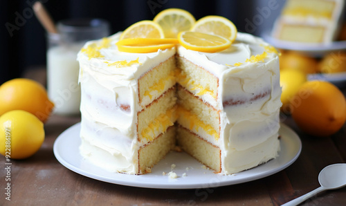 Wallpaper Mural White Frosted Lemon Cake with Lemon Slices Torontodigital.ca