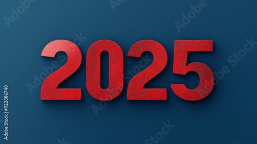 2025 Happy New Year red text numbers blue background, modern and sleek, party celebration holiday greeting card banner 