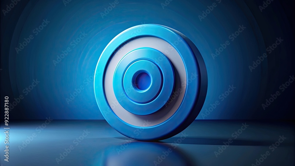Fototapeta premium Blue round target centered on dark blue background, realistic rendering, target, blue, center, background