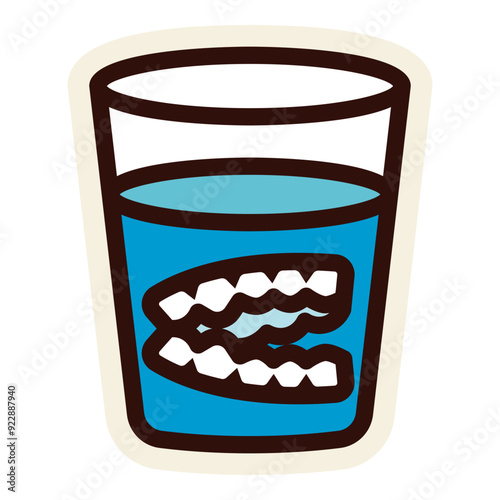 fake teeth dentures in a glass icon sticker