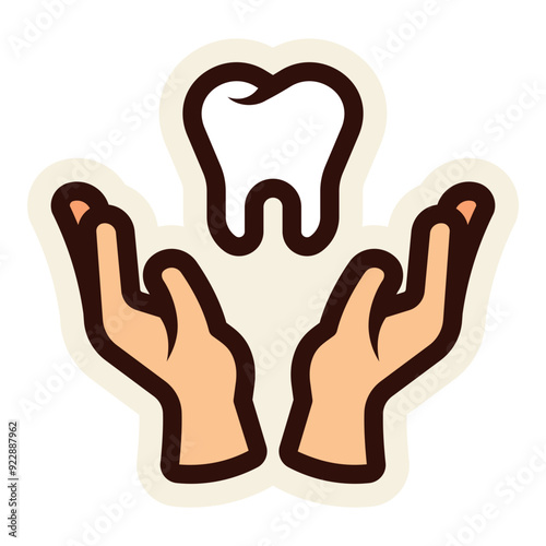hand holding dental tooth care icon sticker