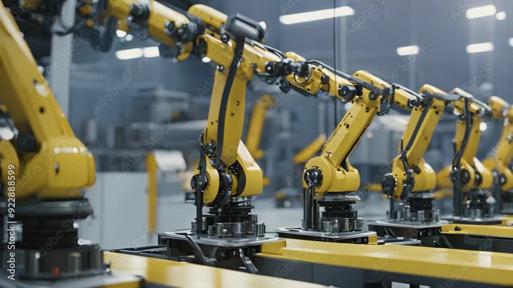 assembly line with multiple robotic arms working in sync assembly line with multiple robotic arms working in sync