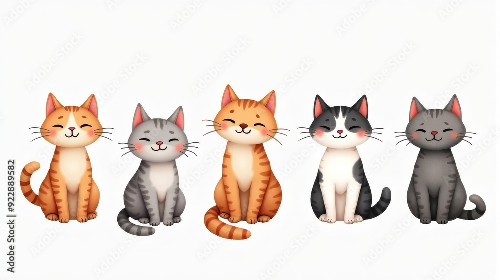 Fototapeta premium Cute Cartoon Cats Illustration with Adorable Expressions