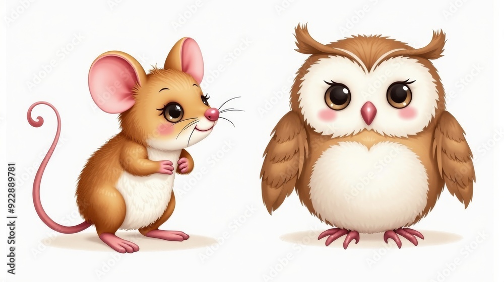 Cute Cartoon Mouse and Owl Illustration - Adorable Animal Characters for Kids' Books and Educational Materials Cute Cartoon Mouse and Owl Illustration - Adorable Animal Characters for Kids' Books and Educational Materials