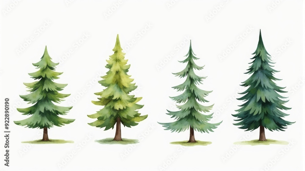 Watercolor Illustration of Pine Trees in Different Shades for Nature-themed Artwork Watercolor Illustration of Pine Trees in Different Shades for Nature-themed Artwork