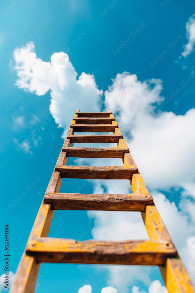 Wooden Ladder Extending Towards Blue Sky Wooden Ladder Extending Towards Blue Sky