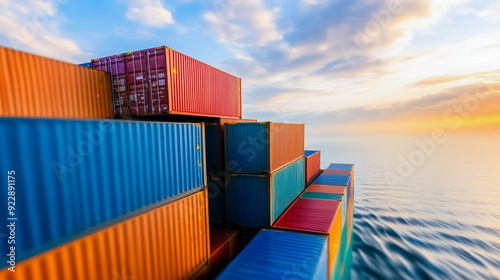 Cargo Ship Carrying Colorful Containers at Sea