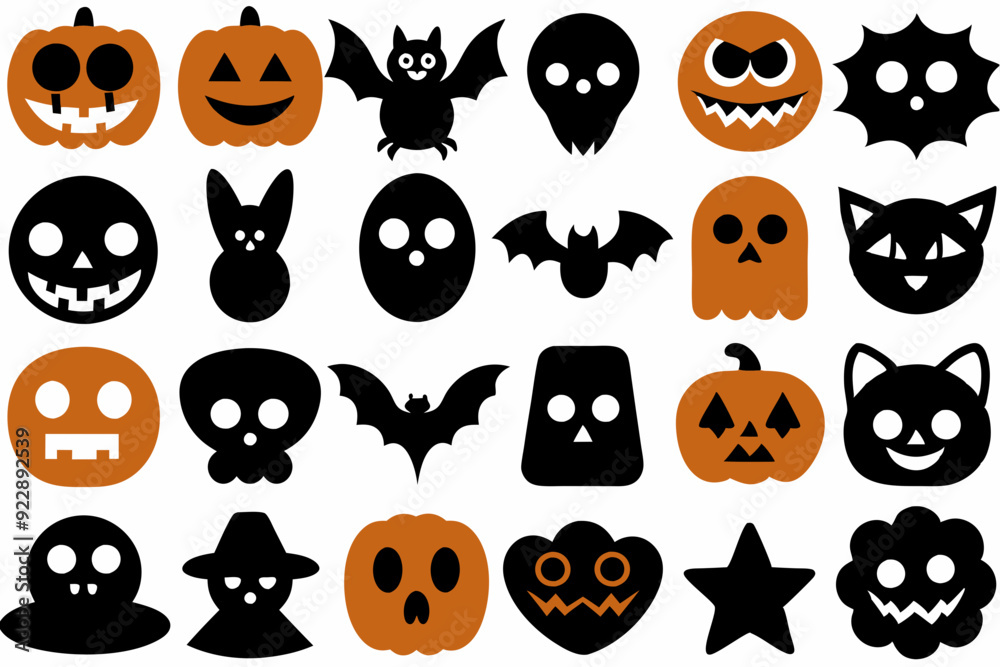 Obraz premium Halloween icons set of Halloween Ghost icon silhouette vector art illustration 