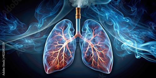 Close up of cigarette smoke being inhaled into human lungs , addiction, breath, cancer, disease, unhealthy photo