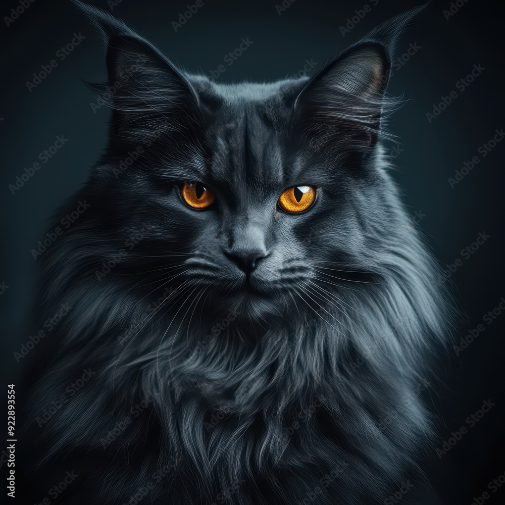 Portrait of a Majestic Black Maine Coon Cat with Golden Eyes Portrait of a Majestic Black Maine Coon Cat with Golden Eyes
