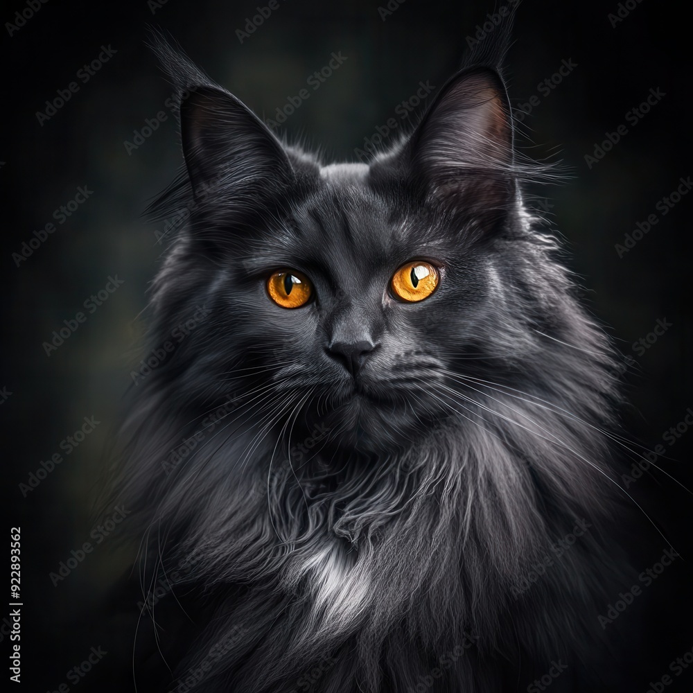 Close-Up Portrait of a Majestic Maine Coon Cat with Striking Yellow Eyes