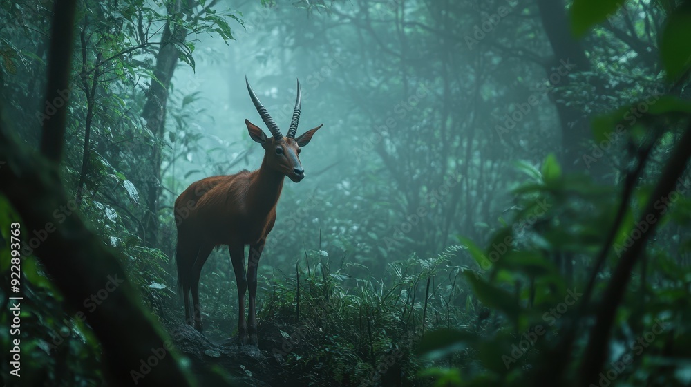 Red Forest Antelope - Misty Jungle Wildlife Photography. Red Forest Antelope - Misty Jungle Wildlife Photography.