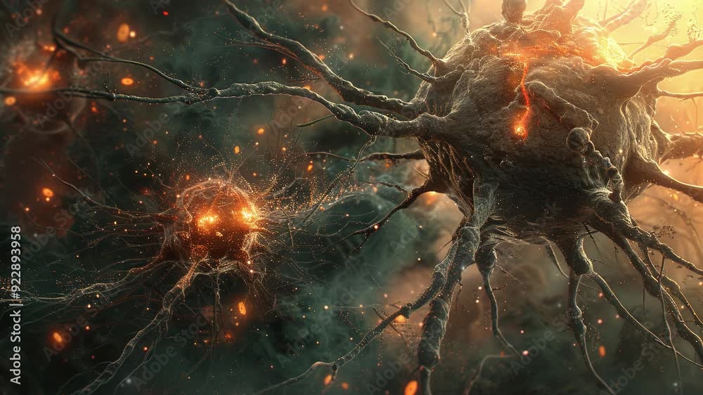 3d illustration of cancer cells. Cancer disease concept in dark background