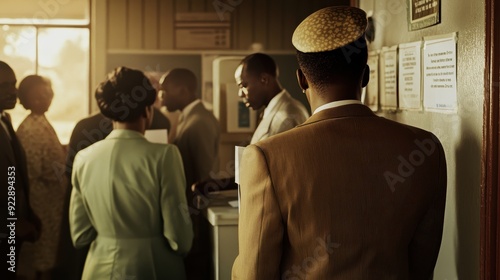 African American Man in Vintage Suit Standing in a Room with Other People photo