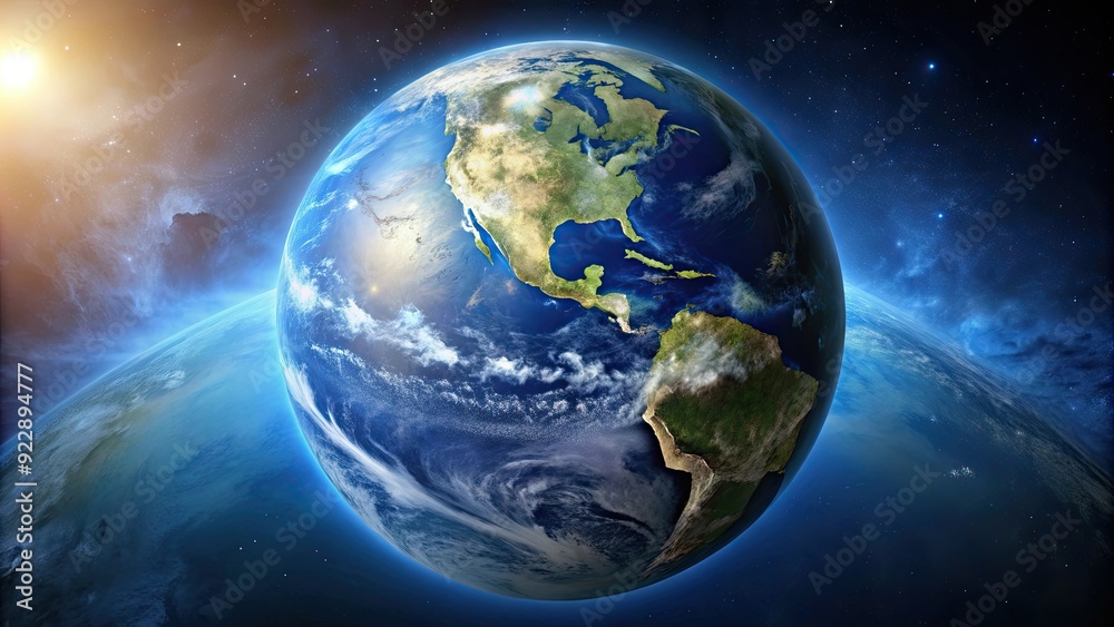 Abstract representation of Earth from space, planet, globe, abstract, space, blue, sphere, world, orbit, universe Abstract representation of Earth from space, planet, globe, abstract, space, blue, sphere, world, orbit, universe