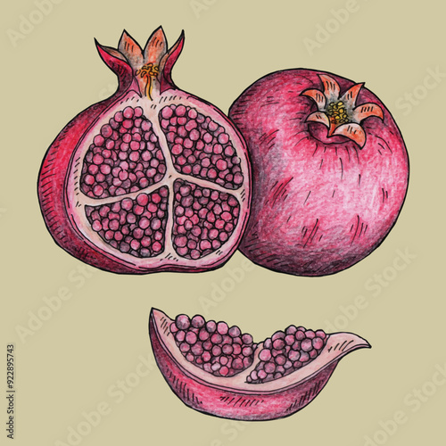 Adobe Illustrator Artwork hand drawn Pomegranate Fruit vector illustration design