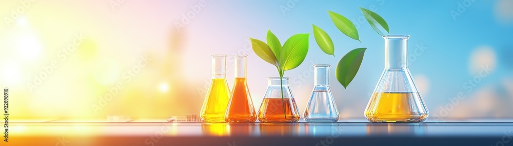 Cartoon Laboratory with Plants in Glass Beakers - Innovative Flora Experiments Flat Design Illustration with Copy Space for Text Cartoon Laboratory with Plants in Glass Beakers - Innovative Flora Experiments Flat Design Illustration with Copy Space for Text