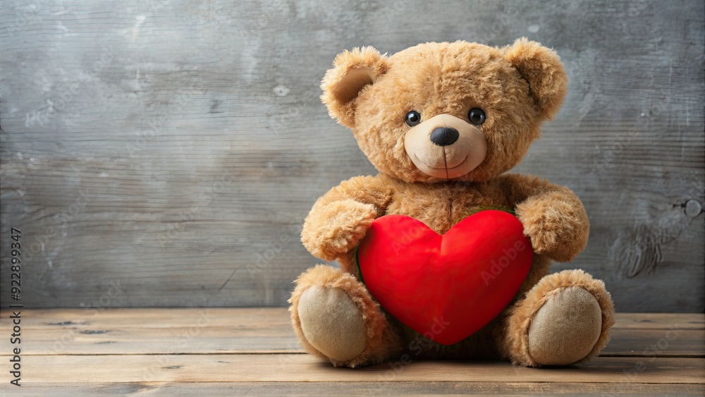 Loveable plush teddy bear holding a red heart, perfect for Valentine's Day cuddles, plush, teddy bear, love, heart Loveable plush teddy bear holding a red heart, perfect for Valentine's Day cuddles, plush, teddy bear, love, heart