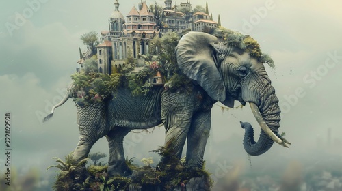 Elephant Carrying a City, a Surreal and Dreamy Artwork photo