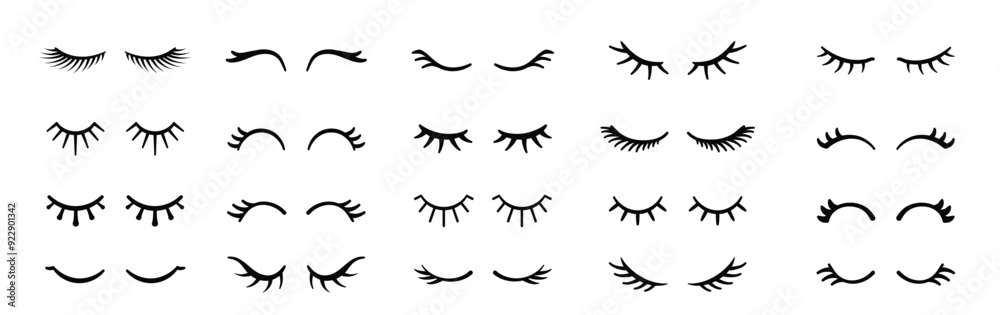 Cartoon eyelashes. Cute close eye with lash, girl face with mascara lashes, woman makeup, sleeping beauty. Funny closed unicorn eyes. Vector set Cartoon eyelashes. Cute close eye with lash, girl face with mascara lashes, woman makeup, sleeping beauty. Funny closed unicorn eyes. Vector set