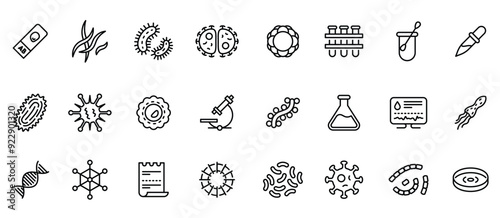 contagion microbes flu viruses microorganisms line icons