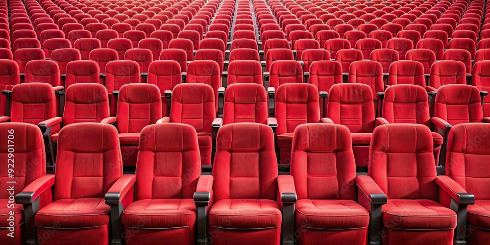 Naklejka premium Rows of red cinema seats , cinema, theater, red, rows, seating, movie, entertainment, auditorium, interior, comfortable