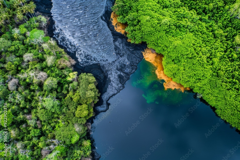 Aerial View of a Lagoon Surrounded by Lush Green Mangrove Forest Aerial View of a Lagoon Surrounded by Lush Green Mangrove Forest