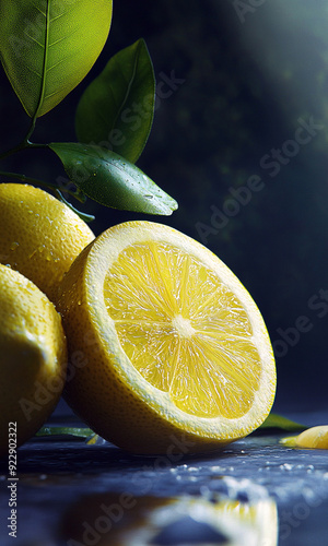 Fresh Sliced Lemon, Freshly Washed and Cut Lemon Wedge