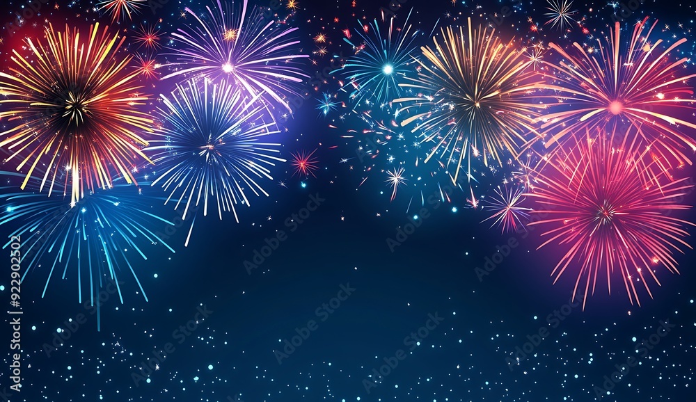 Fototapeta premium New Years background with colorful fireworks on a dark background