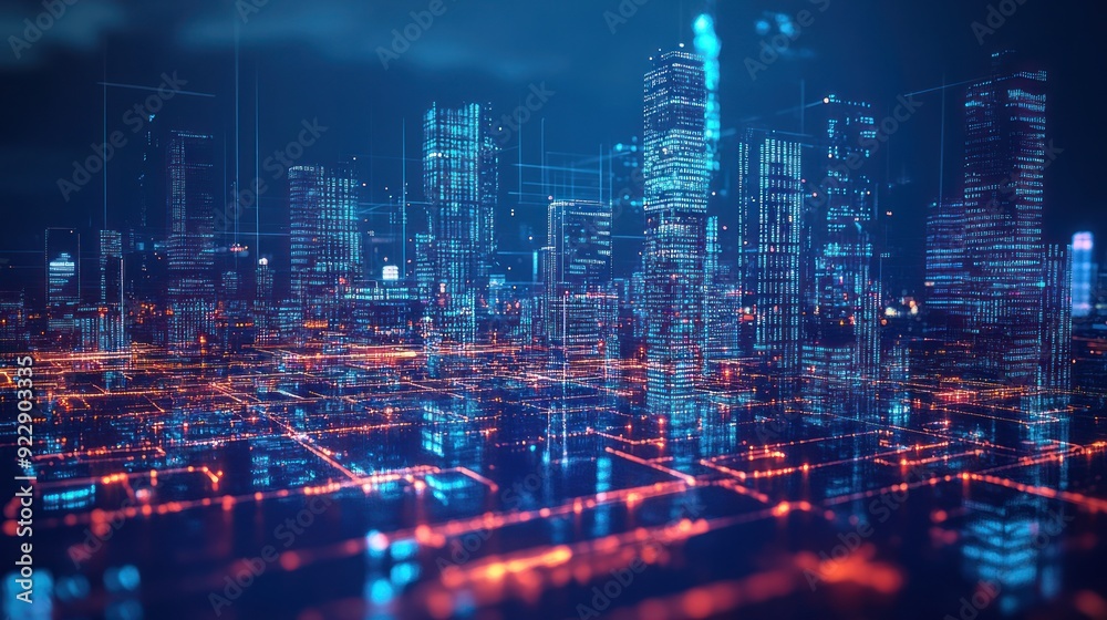 Futuristic Cityscape with Digital Lines Futuristic Cityscape with Digital Lines