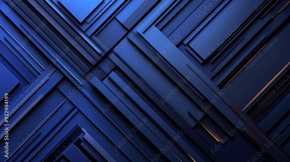 Abstract dark blue background with geometric shapes.