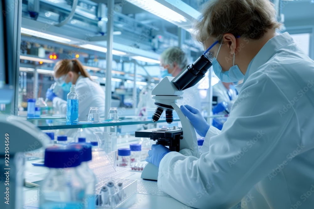 Scientist Working with a Microscope in a Laboratory Scientist Working with a Microscope in a Laboratory